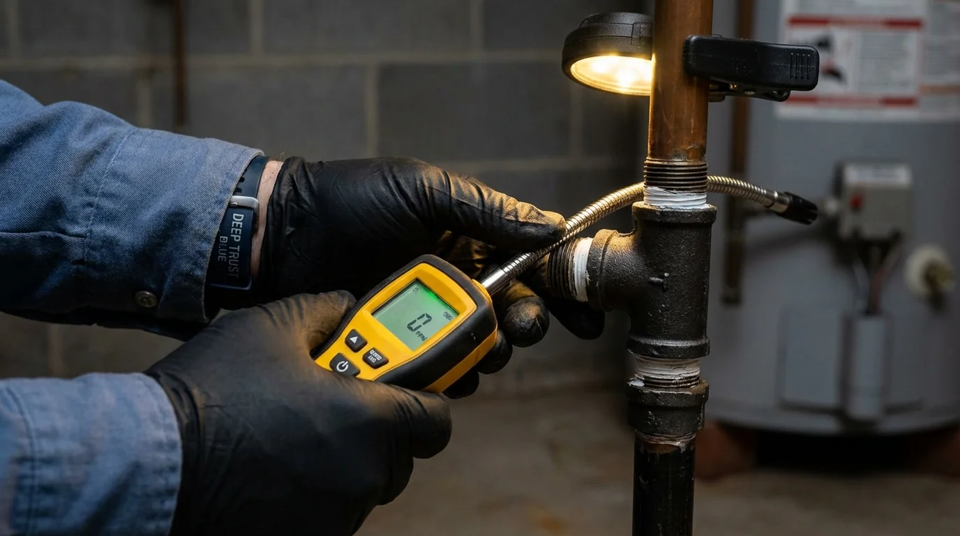 Gas leak detection with electronic sniffer by Johns Plumbing LLC in Ward