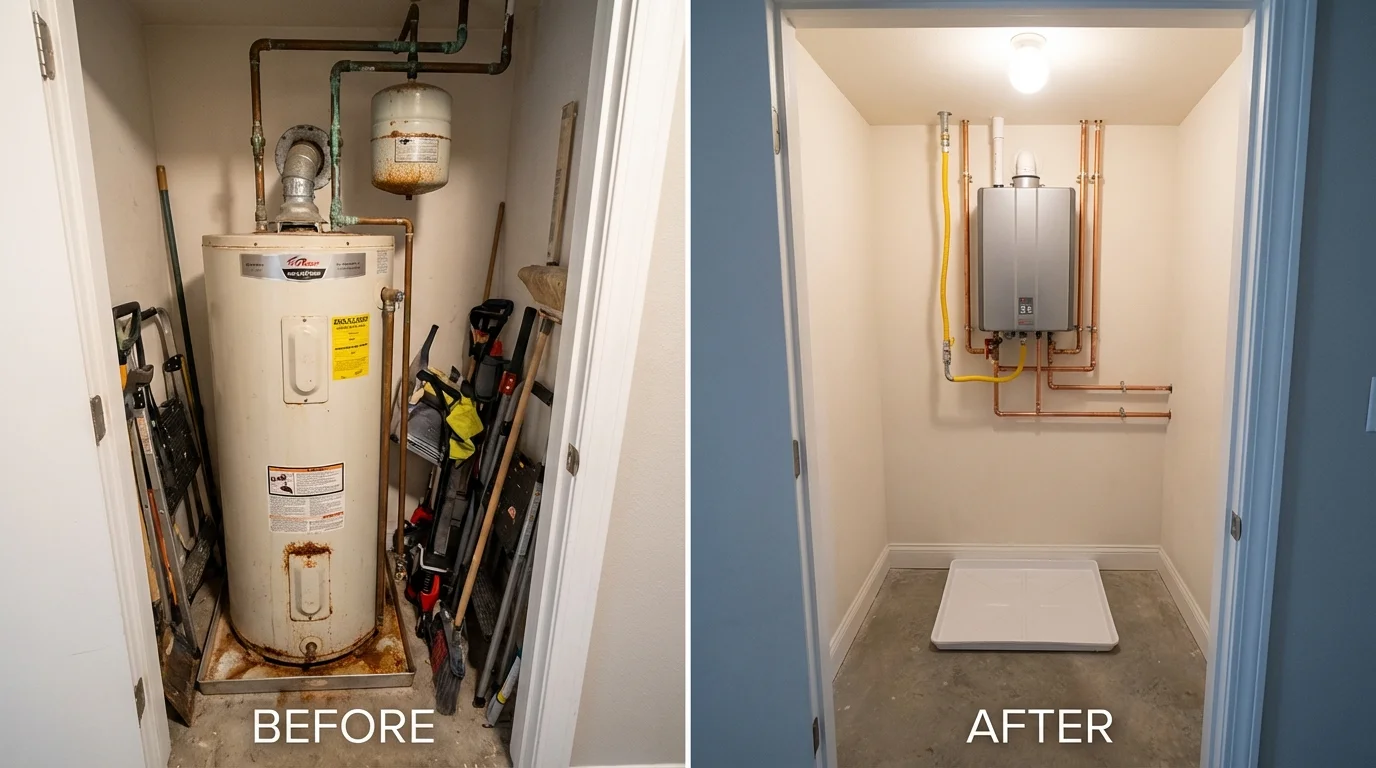 Tank water heater versus wall-mounted tankless unit comparison for Ward, AR homeowners